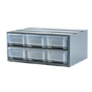 Masterack gray stackable bin cabinet with clear, composite drawers